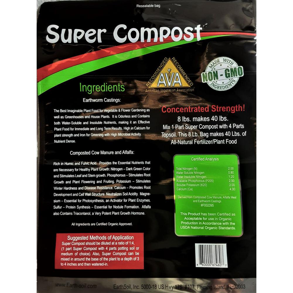 Soil Blend Super Compost 8 lbs. Concentrated 8 lbs. Bag makes 40 lbs. Organic Planting Mix, Plant Food and Soil Amendment - Super Arbor