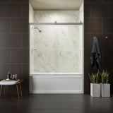Levity 59 in. x 62 in. Semi-Frameless Sliding Tub Door in Nickel with Handle - Super Arbor
