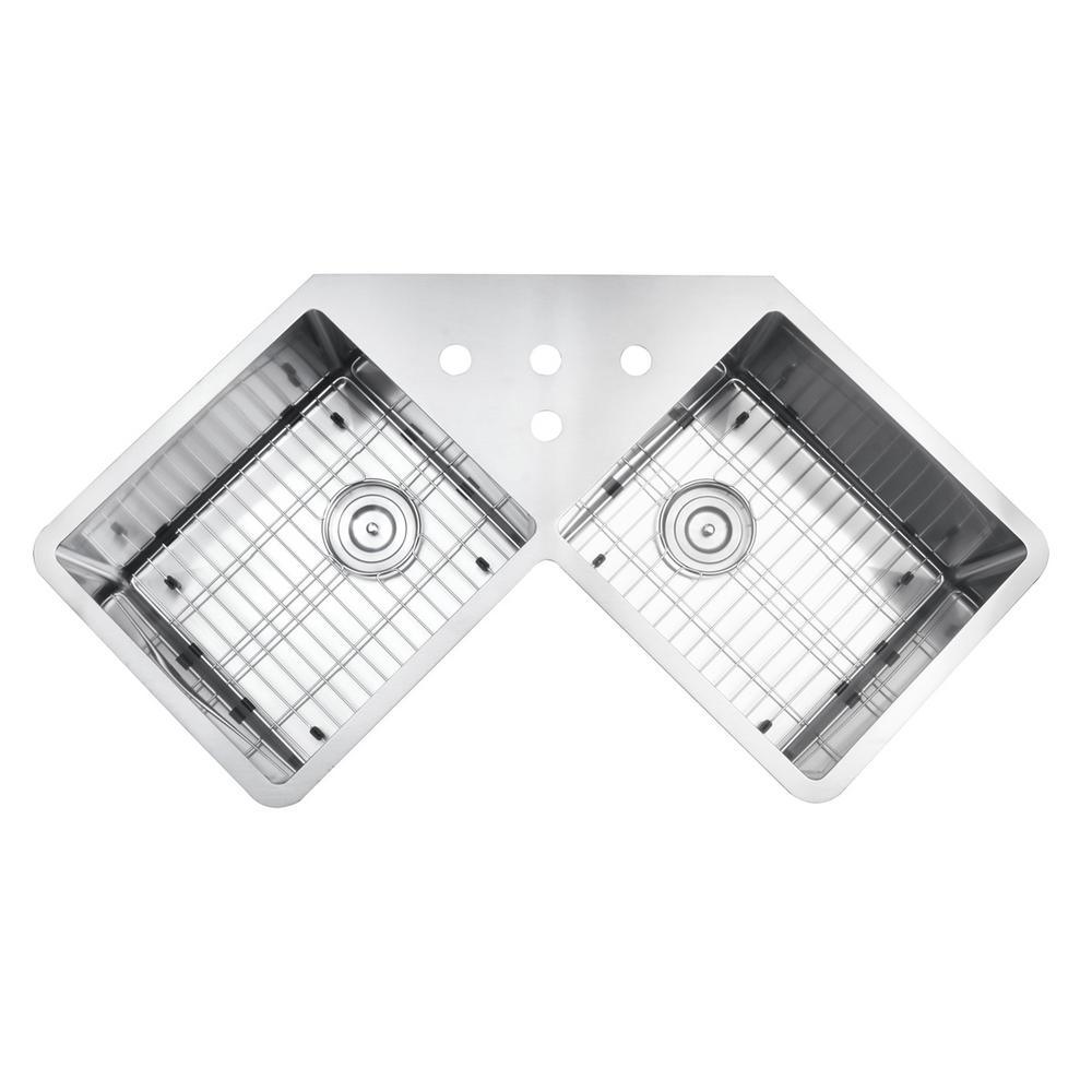 50/50 Undermount 16-Gauge Stainless Steel 44 in. Corner Butterfly Double Bowl Kitchen Sink - Super Arbor