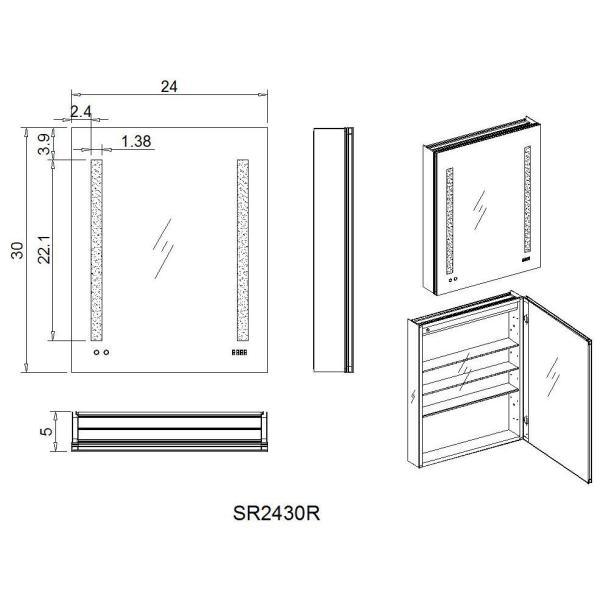 Signature Royale 24 in W x 30 in. H Recessed or Surface Mount Medicine Cabinet with Single Door,LED Lighting,Right Hinge - Super Arbor