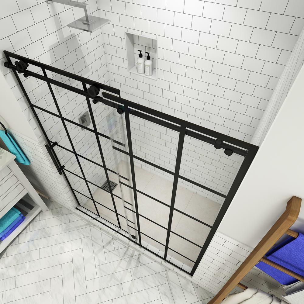 Kamaya 44 - 48 in. x 76 in. Completely Frameless Sliding Shower Door in Matte Black, Left Opening - Super Arbor