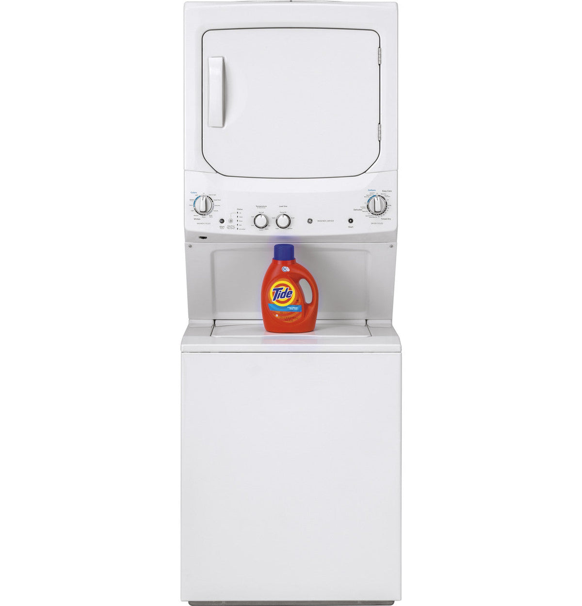 GE Electric Stacked Laundry Center with 3.8-cu ft Washer and 5.9-cu ft Dryer, White, GUD27ESSMWW