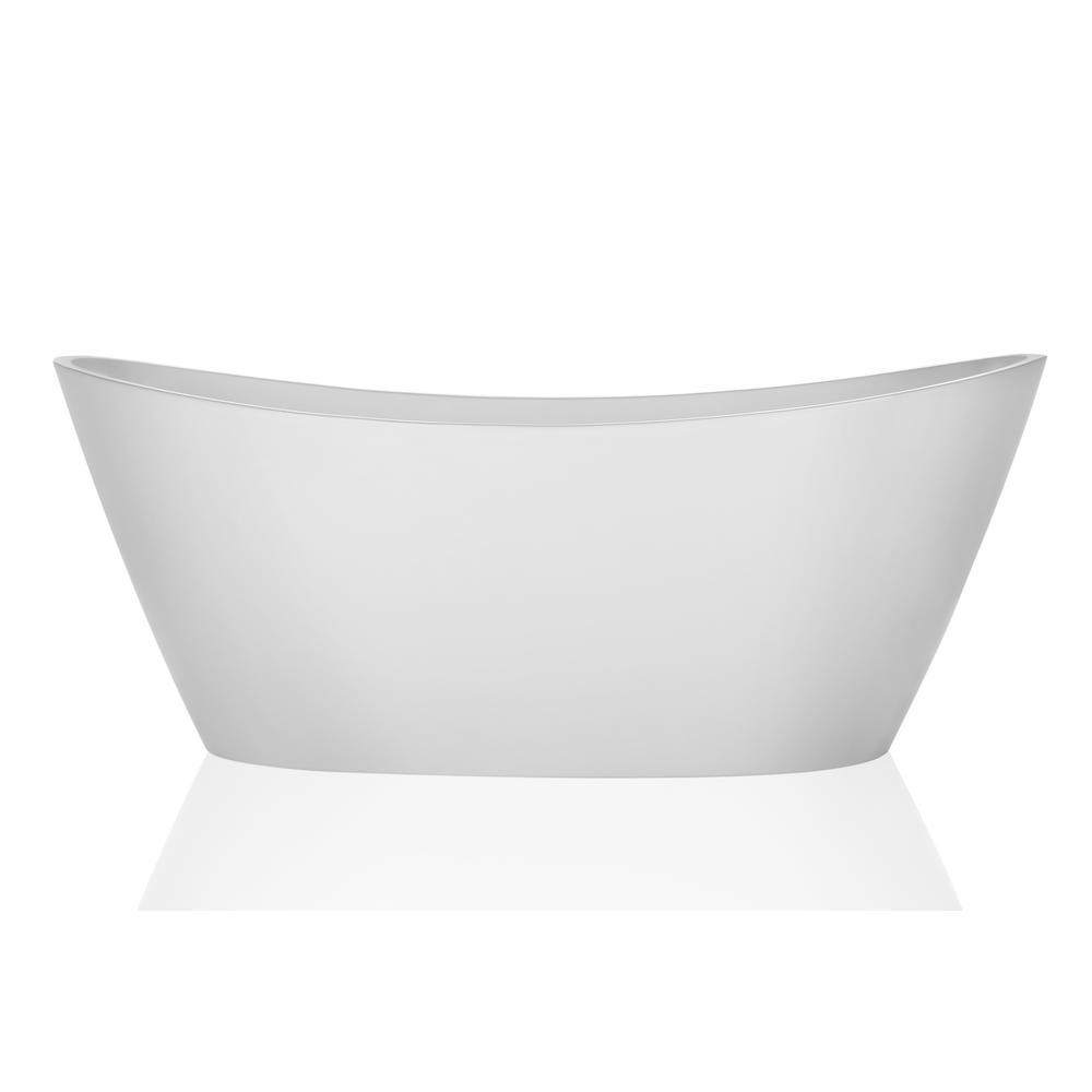 59 in. Free Standing Bathtub Streamline Stand Alone Flatbottom Acrylic Deep Soaking SPA Tubs for Adults in White - Super Arbor