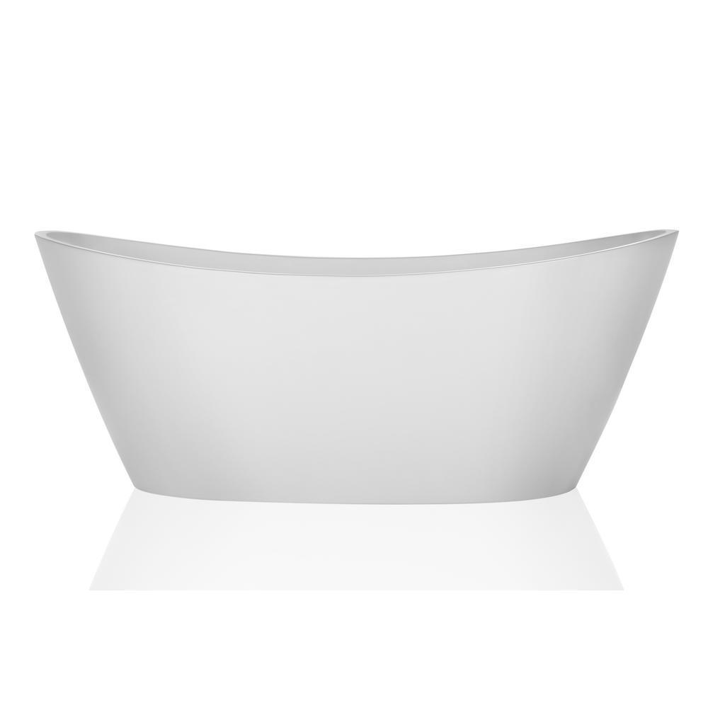 59 in. Free Standing Bathtub Streamline Stand Alone Flatbottom Acrylic Deep Soaking SPA Tubs for Adults in White - Super Arbor
