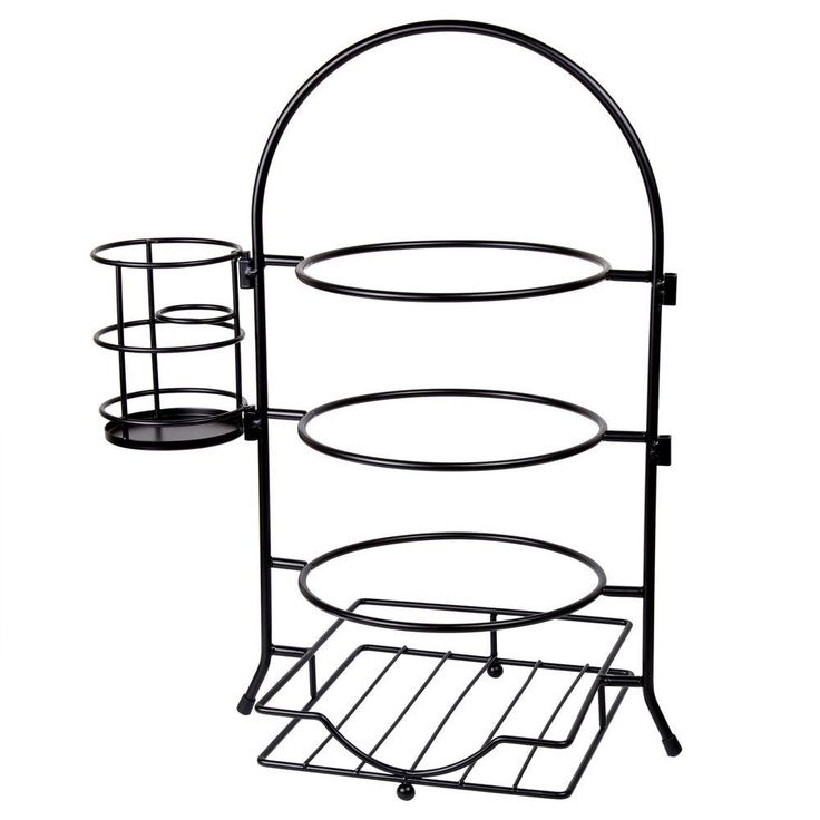 3-Tier Black Buffet Caddy Serving Rack With 2-Detachable Napkin Flatware Holders