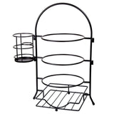 3-Tier Black Buffet Caddy Serving Rack With 2-Detachable Napkin Flatware Holders