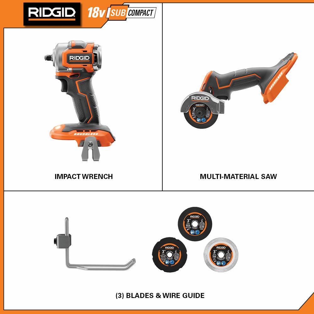18-Volt SubCompact Lithium-Ion Brushless Cordless 3/8 in. Impact Wrench and 3 in. Multi-Material Saw (Tools Only) - Super Arbor