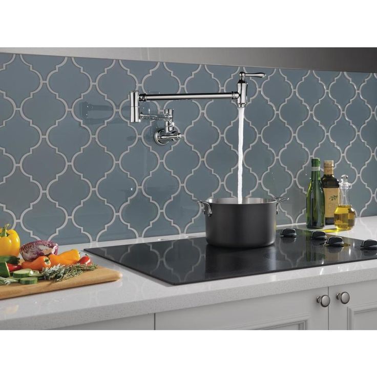 Delta Chrome 2-Handle Wall-Mount Pot Filler Handle Kitchen Faucet (Deck Plate Included)
