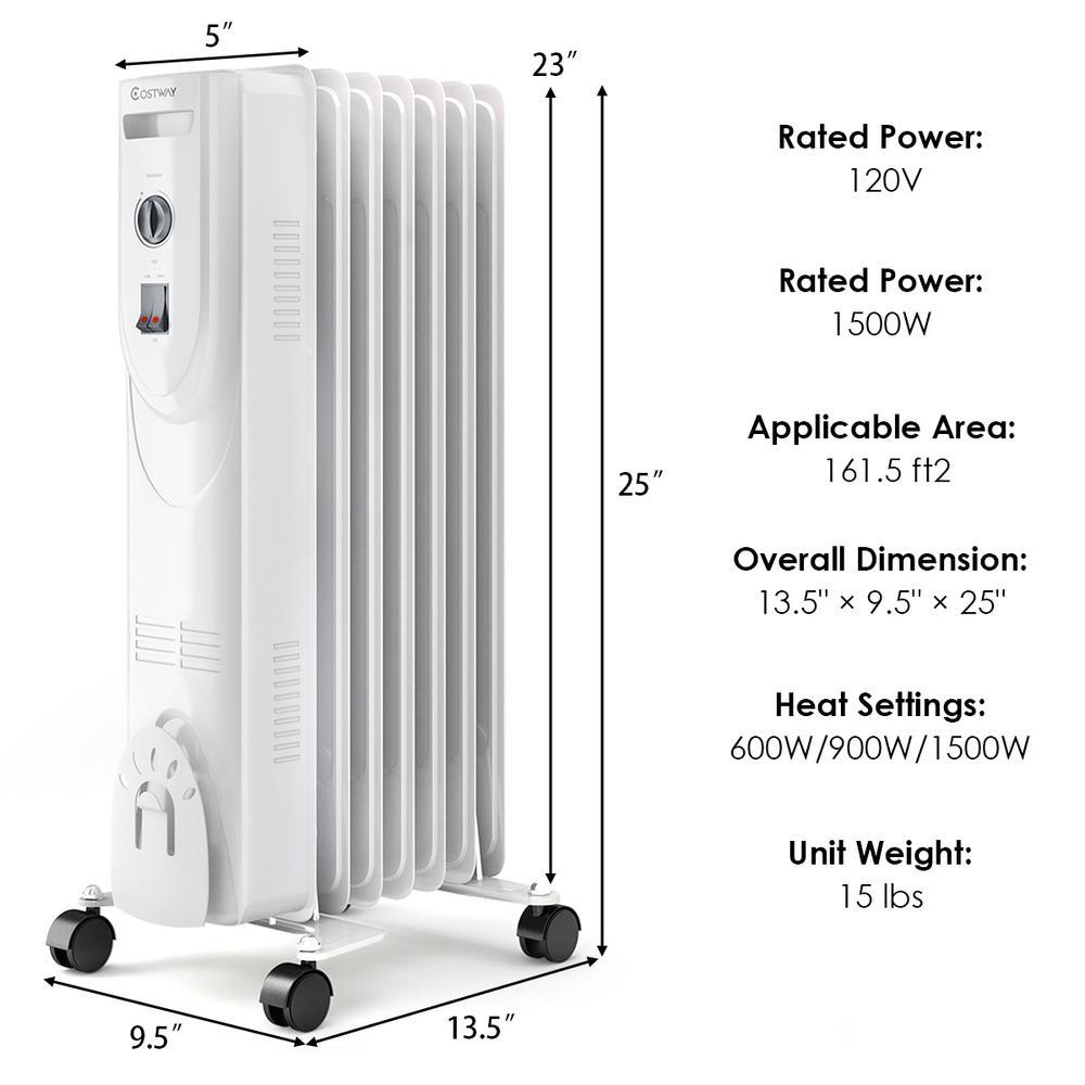 1500-Watt LCD 7-Fin Timer Electric Oil Filled Radiator Heater with Remote Control - Super Arbor