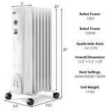 1500-Watt LCD 7-Fin Timer Electric Oil Filled Radiator Heater with Remote Control - Super Arbor
