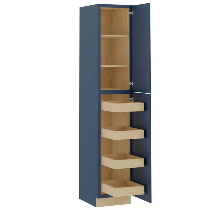Home Decorators Collection Grayson 18 in. W x 24 in. D x 96 in. H Assembled Plywood Pantry Kitchen Cabinet in Mythic Blue with 4ROT Soft Close RH