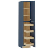 Home Decorators Collection Grayson 18 in. W x 24 in. D x 96 in. H Assembled Plywood Pantry Kitchen Cabinet in Mythic Blue with 4ROT Soft Close RH