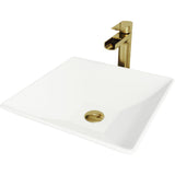 Hibiscus Matte Stone Vessel Bathroom Sink in White with Amada Faucet in Matte Gold - Super Arbor