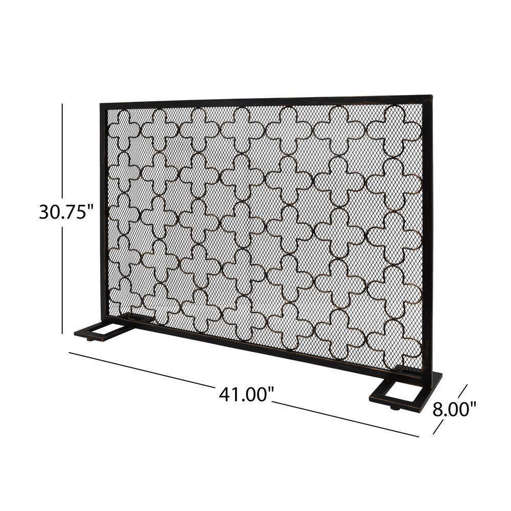Alleghany Modern Black and Brushed Gold Single Panel Iron Fire Screen - Super Arbor