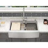 Blanchard Retrofit Workstation Dual Mount Stainless Steel 33 in. 2-Hole Single Bowl Curved Front Apron Kitchen Sink