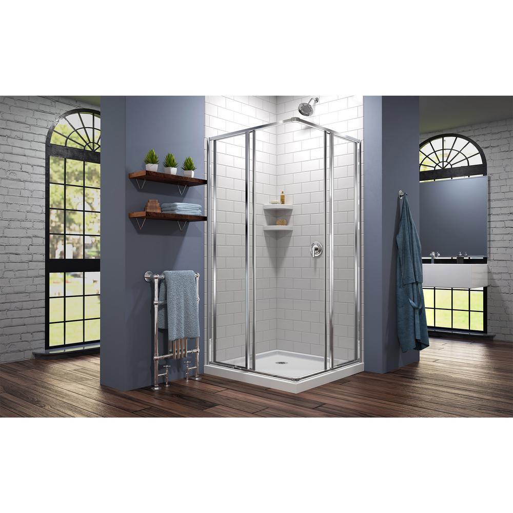 Cornerview 36 in. x 36 in. x 74.75 in. Framed Corner Sliding Shower Enclosure in Chrome with White Acrylic Base - Super Arbor