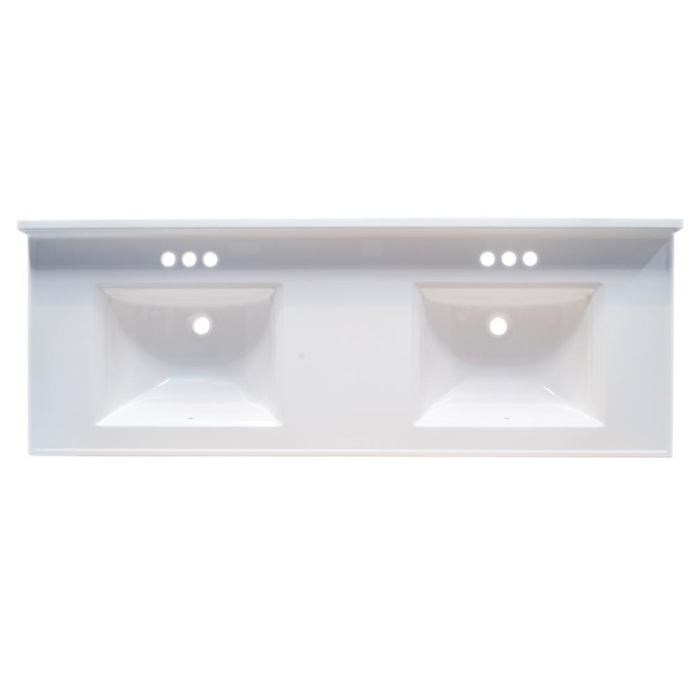 Camilla 61 in. Cultured Marble Vanity Top in Solid White with Double Basin - Super Arbor