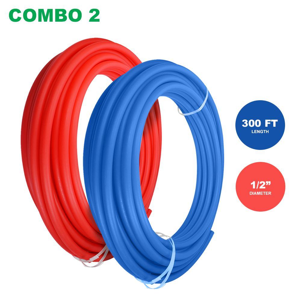 1/2 in. x 300 ft. and 3/4 in. x 300 ft. PEX Tubing Potable Water Pipe - 2 Red 2 Blue - Super Arbor