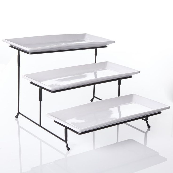 Gracious Dining 4-Piece White 3-Tier Fine Ceramic Cake Stand with Metal Rack