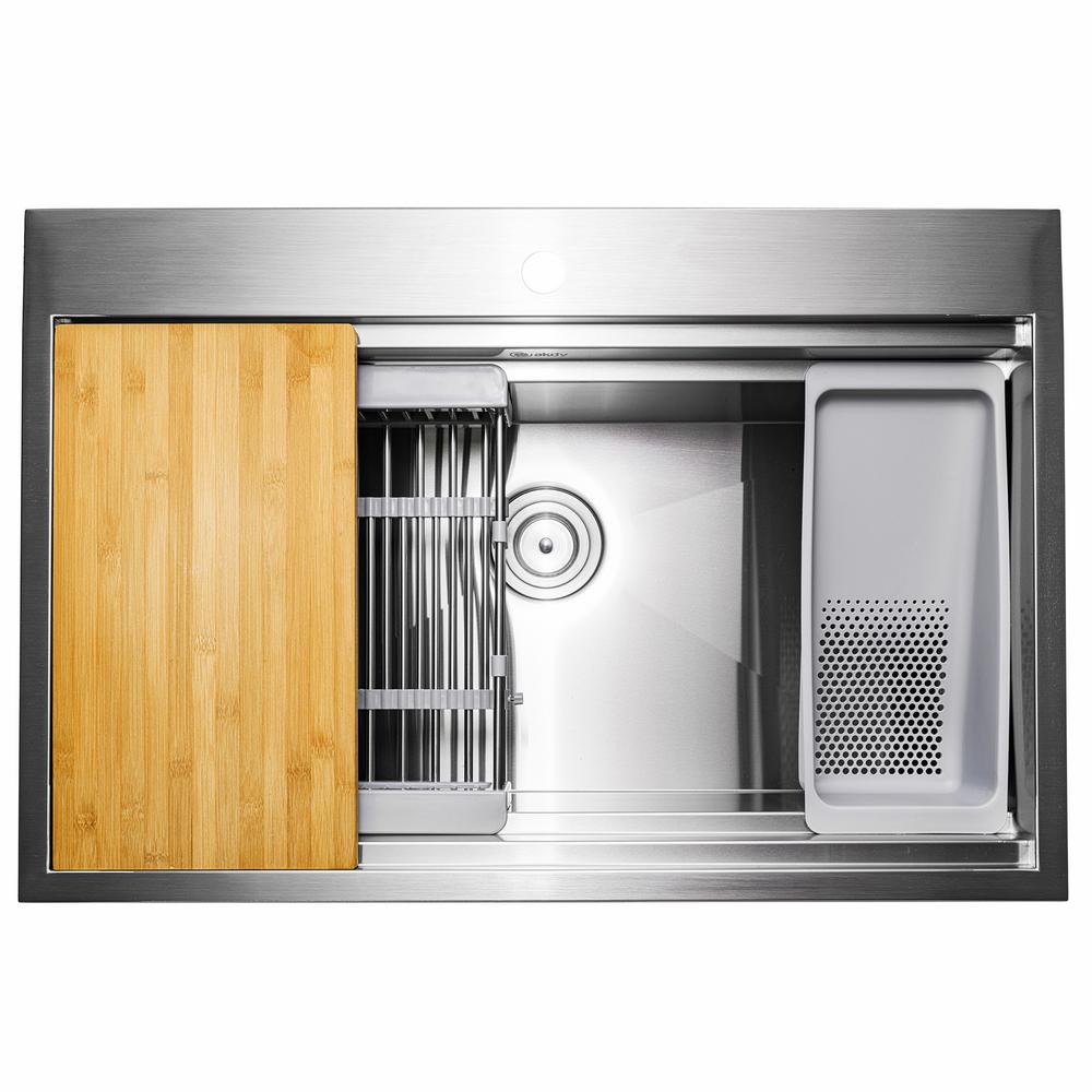 Handcrafted All-in-One Drop-In 33 in. x 22 in. x 9 in. Single Bowl Kitchen Sink in Stainless Steel with Accessories