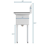 Freestanding Stainless Steel 54 in. 2-Hole Triple Bowl Commercial Kitchen Sink