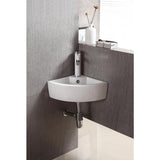Elanti Wall-Mounted Corner Bathroom Sink in White