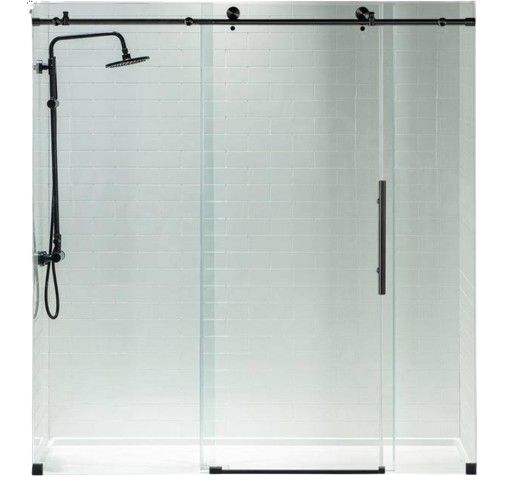 72 in. W x 76 in. H Frameless Sliding Shower Door with Shatter Retention Glass in Matte Black