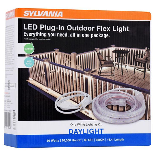 16.4 ft. 30-Watt Plug-In Outdoor Flex LED Landscape Lighting Set Deck Rail Light Daylight White 6500K, White