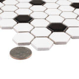 Madison Hex 1 in. Matte Cool White w/ Black Dot 10-1/4 in. x 11-7/8 in. Porcelain Mosaic Tile (8.6 sq. ft./Case)