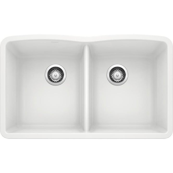 DIAMOND Undermount Granite Composite 32.06 in. 50/50 Double Bowl Kitchen Sink in White - Super Arbor