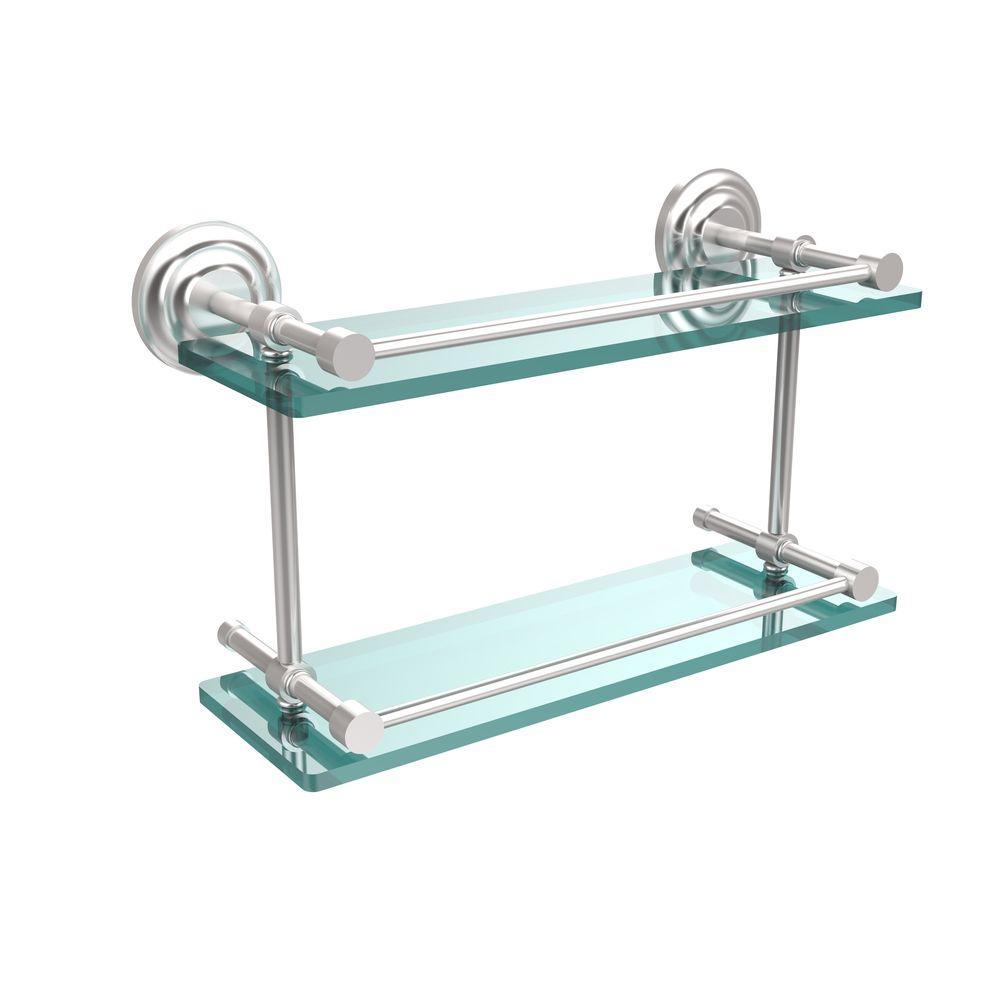Que New 16 in. L x 8 in. H x 5 in. W 2-Tier Clear Glass Bathroom Shelf with Gallery Rail in Brushed Bronze - Super Arbor