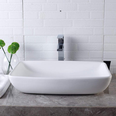 24 in. x 15 in. Modern Rectangle Bathroom Above in White Porcelain Ceramic Vessel Vanity Sink Art Basin - Super Arbor