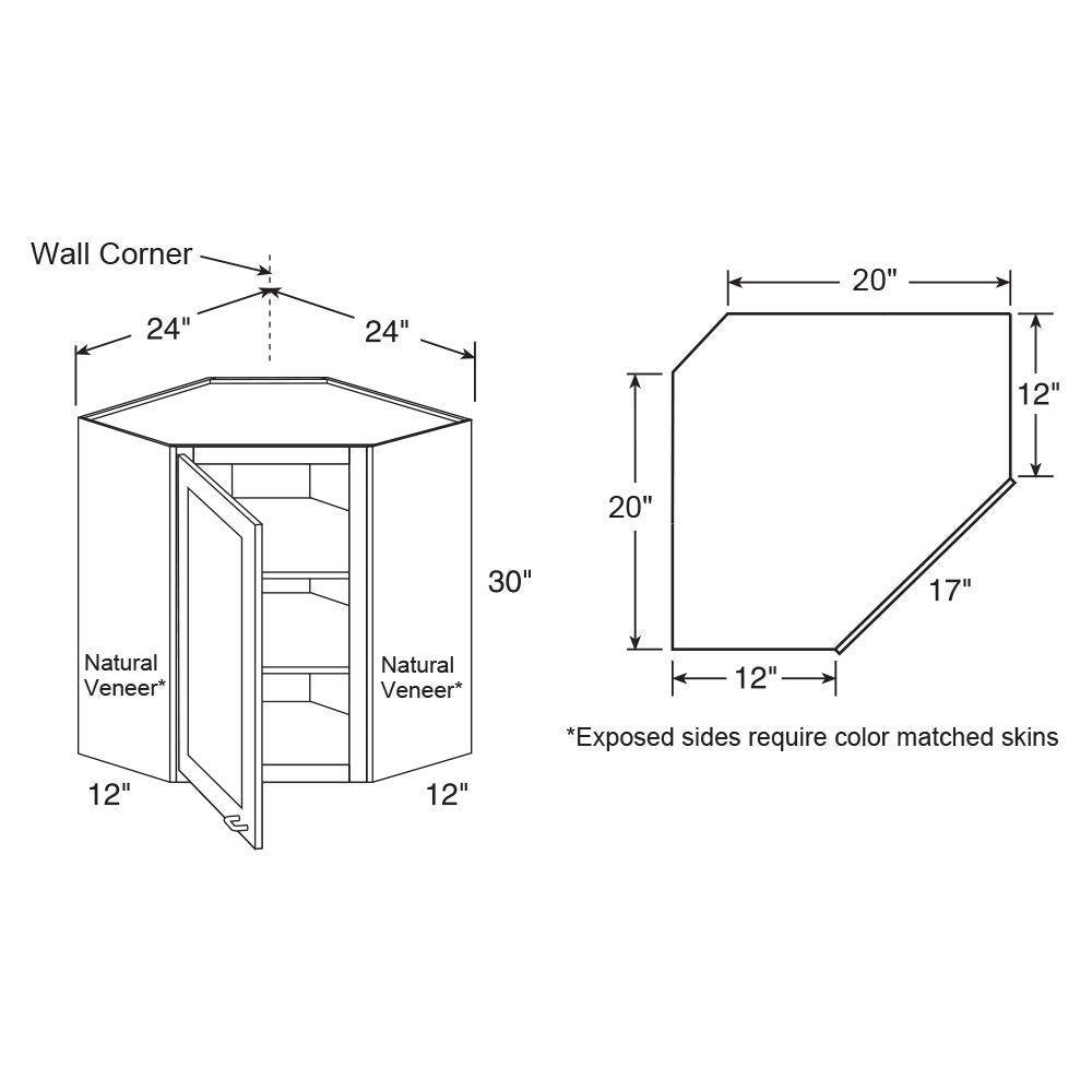 Vesper White Shaker Assembled Plywood 24 in. x 30 in. x 12 in. Wall Diagonal Corner Kitchen Cabinet with Soft Close - Super Arbor