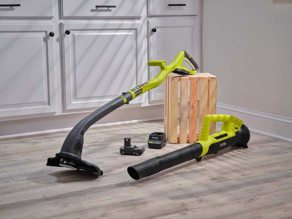 RYOBI ONE+ 18-Volt Lithium-Ion String Trimmer/Edger & Blower/Sweeper Combo Kit with 2.0Ah Battery and Charger