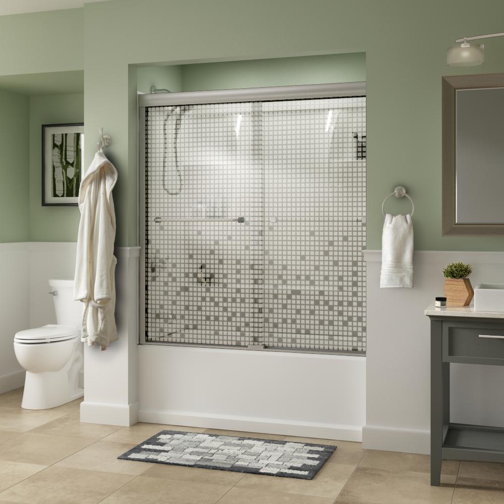Everly 60 in. x 58-1/8 in. Traditional Semi-Frameless Sliding Bathtub Door in Chrome and 1/4 in. (6mm) Rain Glass - Super Arbor