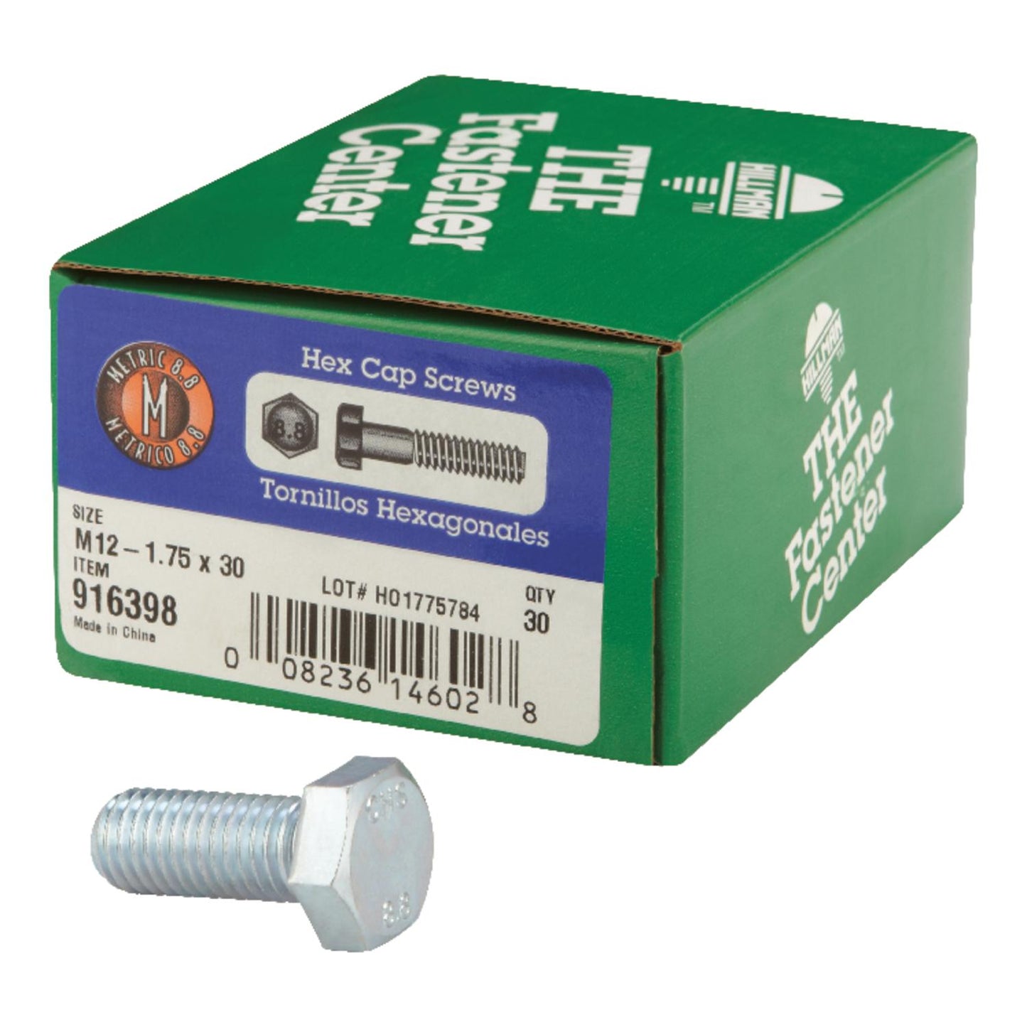 Hillman M12-1.75 mm x 30 mm Heat-Treated Steel Hex Head Cap Screws, 30-Pack