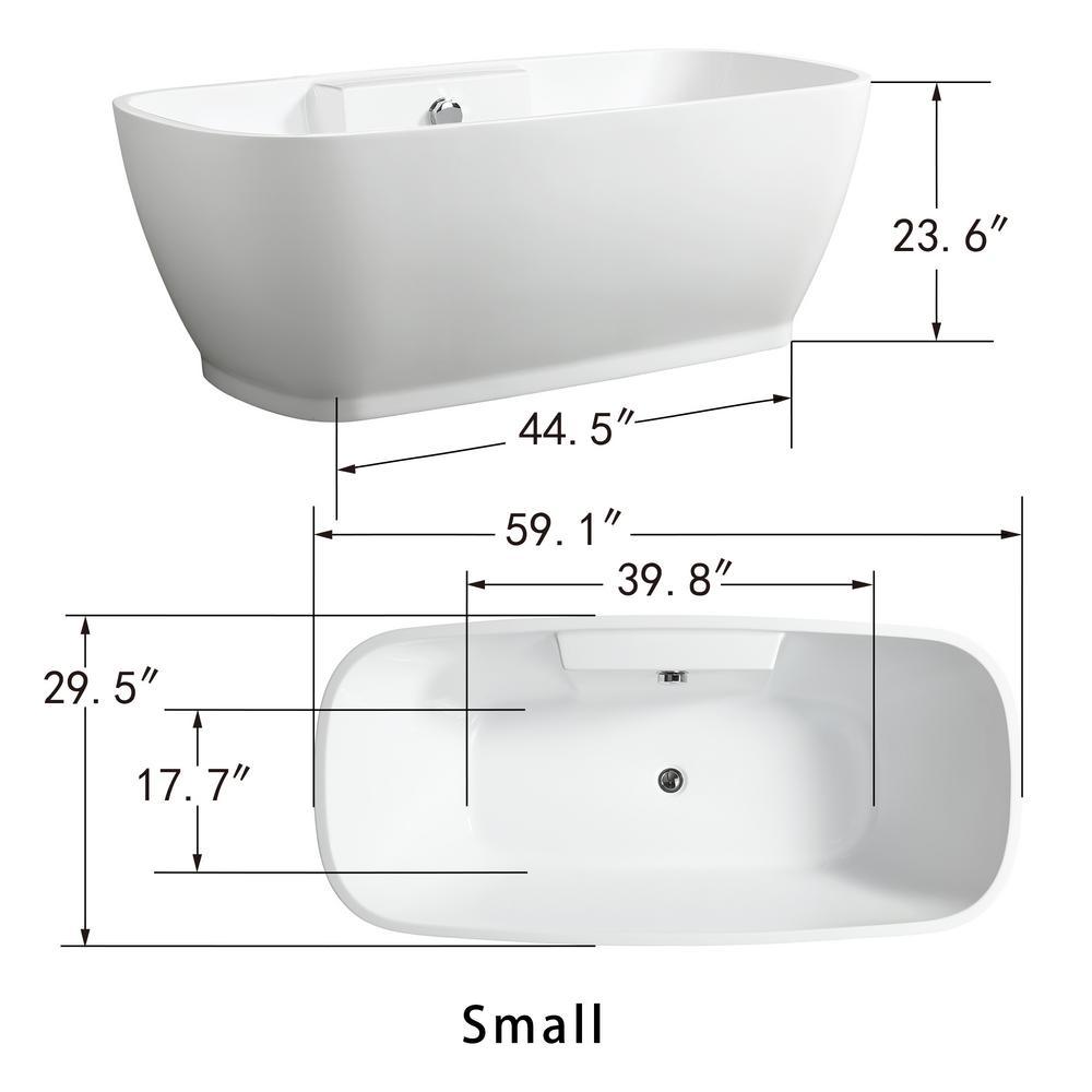 Toulon 59 in. Acrylic Flatbottom Freestanding Bathtub in White - Super Arbor