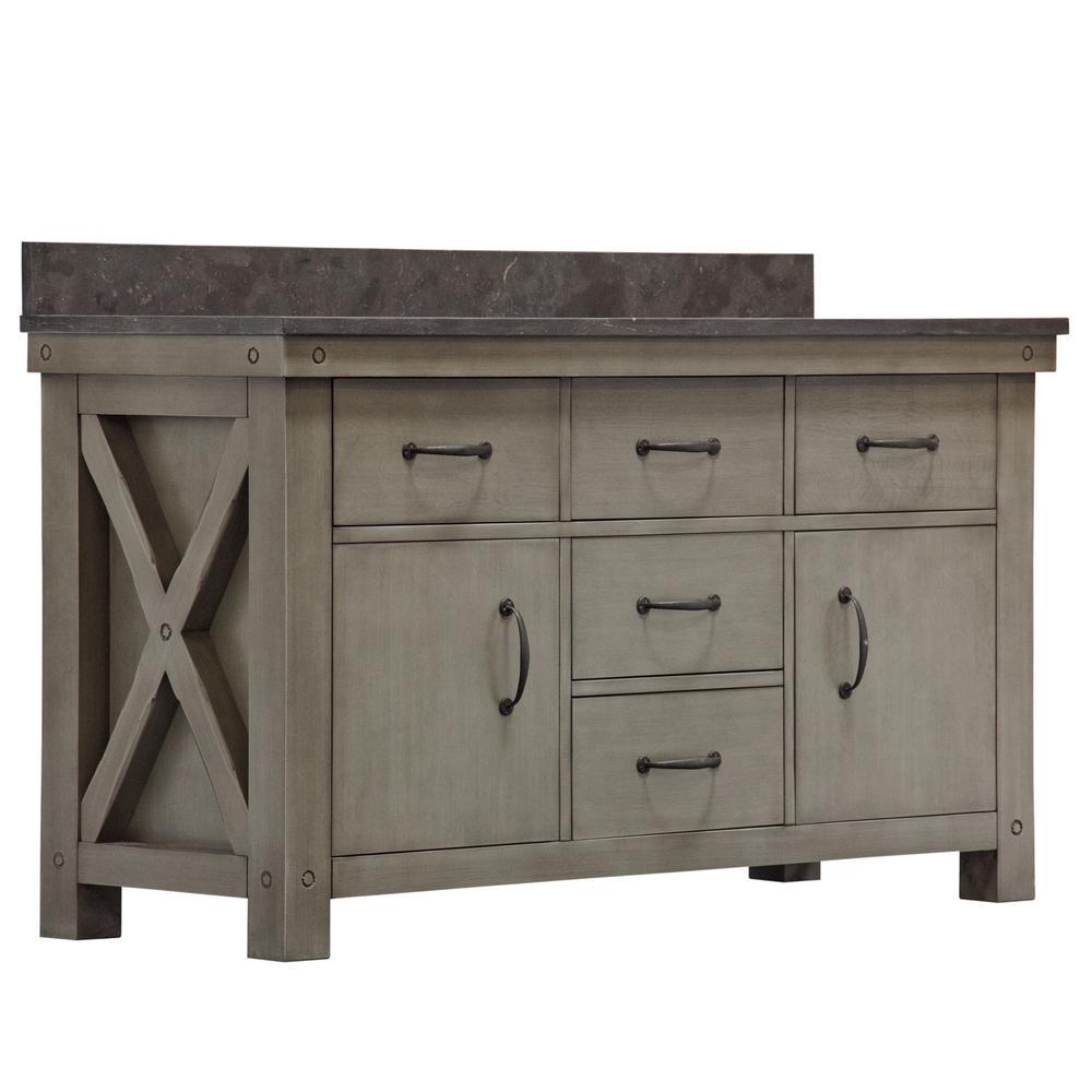 Aberdeen 72 in. W x 34 in. H Vanity in Gray with Marble Vanity Top in Carrara White with White Basins - Super Arbor