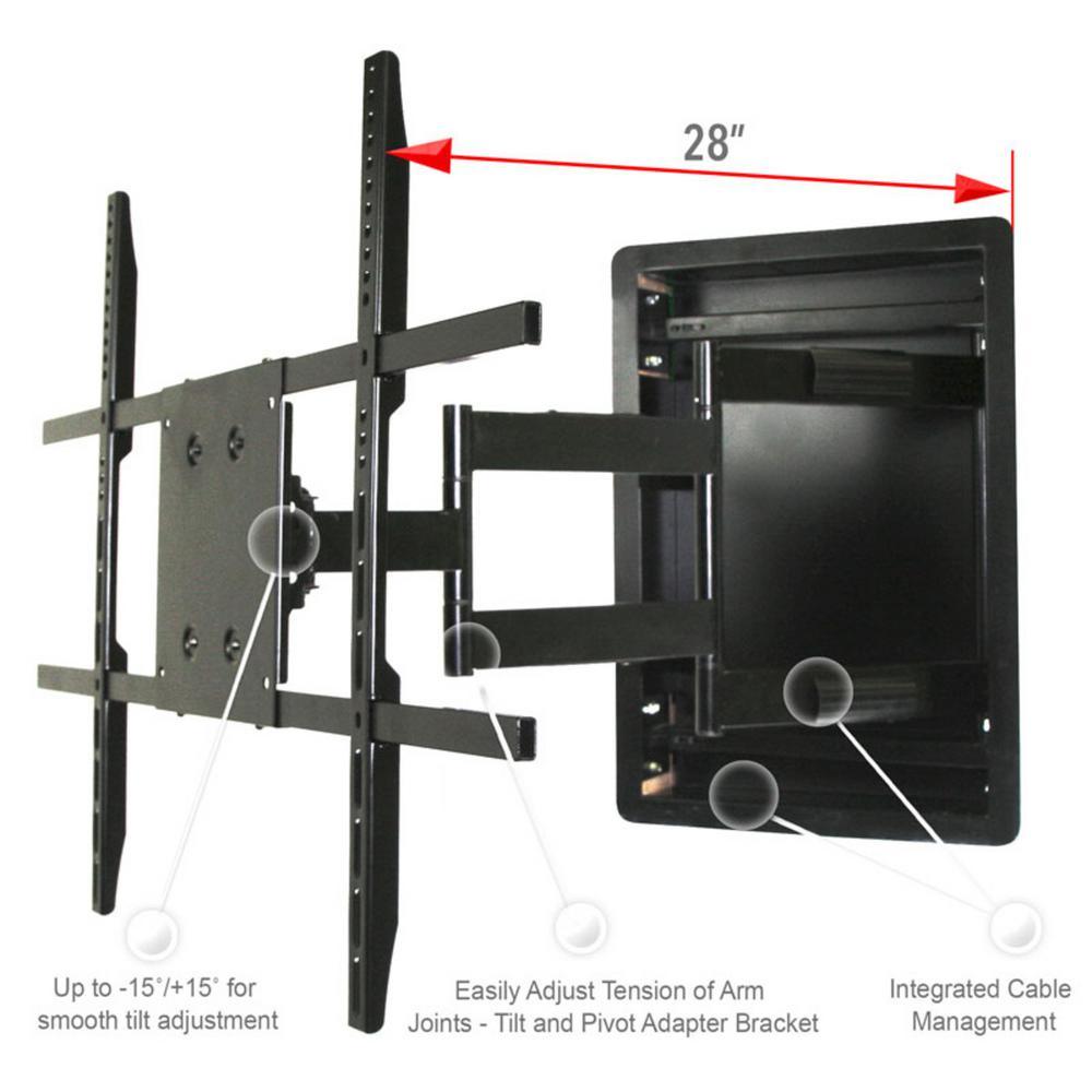 In Wall TV Mount, Recessed Articulating In Wall TV Mount For 42 To 80 in. TVs LCD, LED, or Plasma - Super Arbor