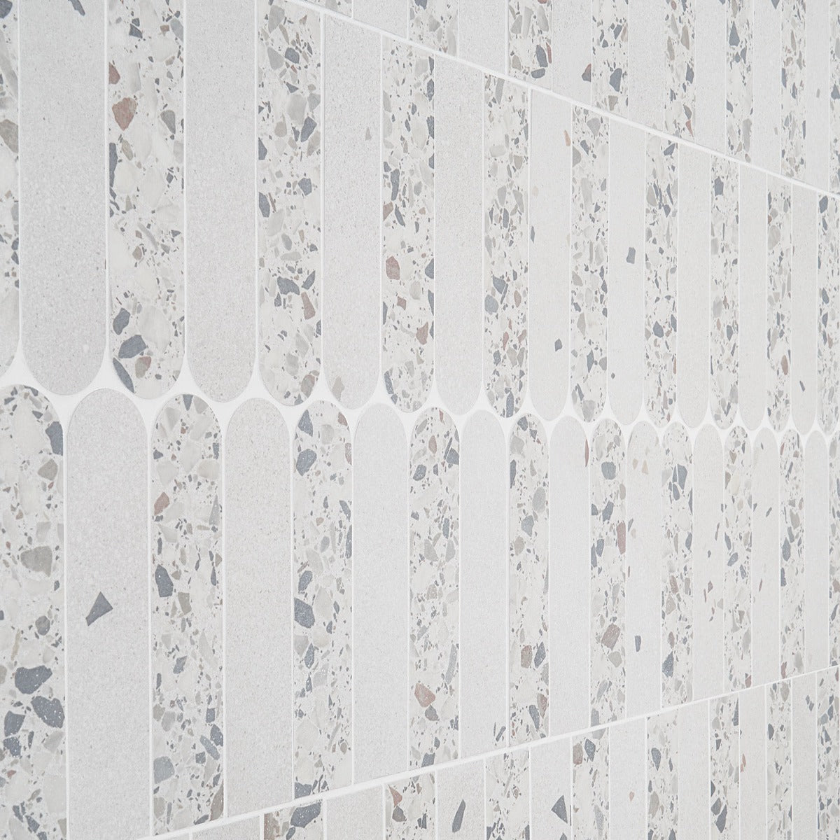 Kobe Fin Ice White Terrazzo Look Matte Porcelain Mosaic Tile