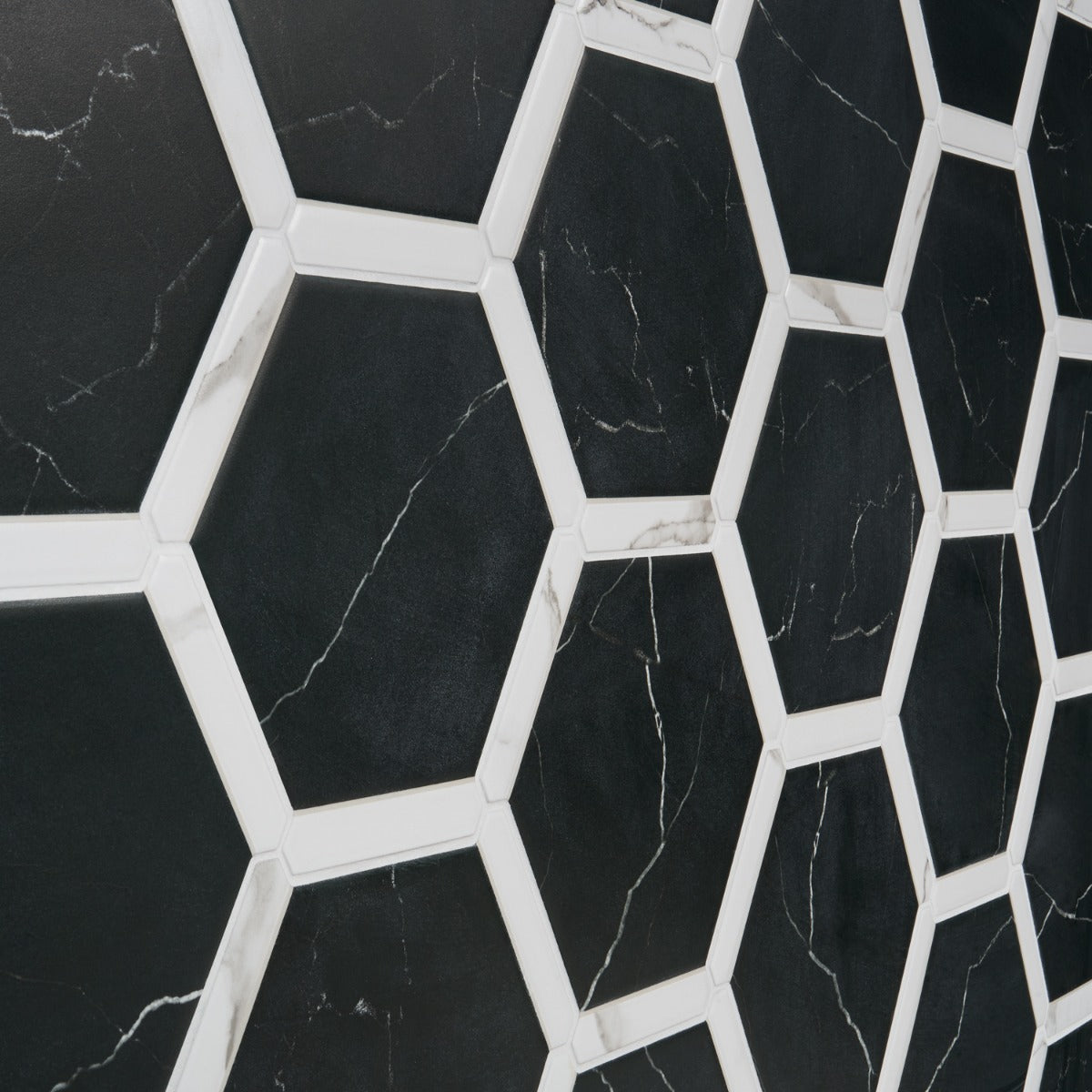 Sagon Nero Black 9" Hexagon Matte Porcelain Tile - Lux Tile