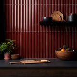 Lux Tile Ponto Ruby Red Fluted 5x16 3D Polished Porcelain Wall Tile