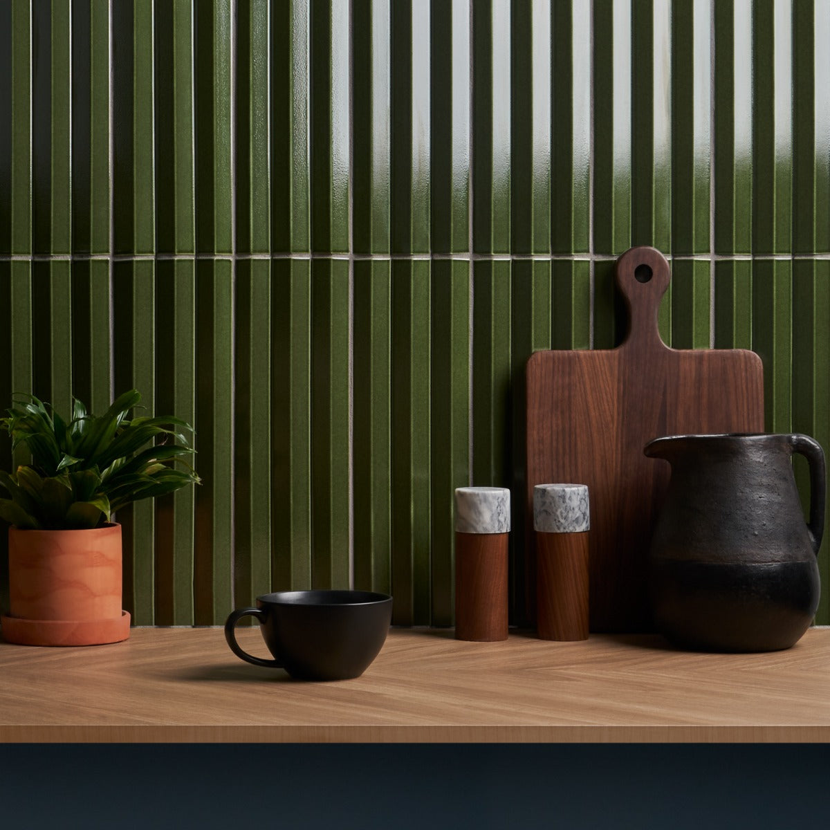 Lux Tile Ponto Verde Green 5x16 3D Polished Porcelain Wall Tile