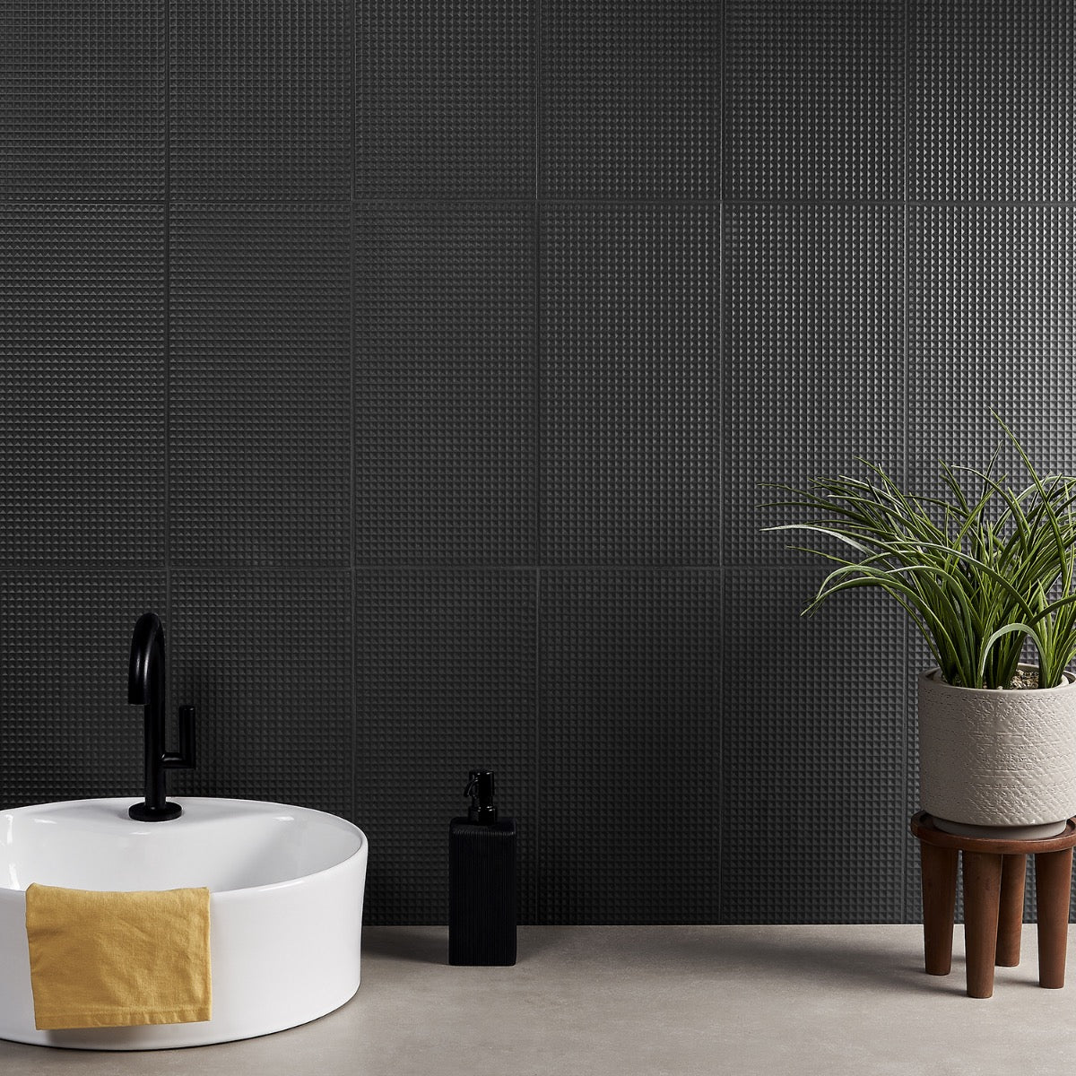 Kinzie Waffle Charcoal Black 8x16 Textured Matte Ceramic Tile by Lux Tile