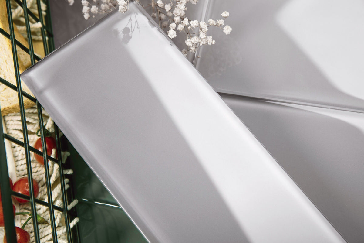 Giorbello (Sample) Glass Subway Lavender Gray 4-in x 12-in Glossy Glass Wall Tile