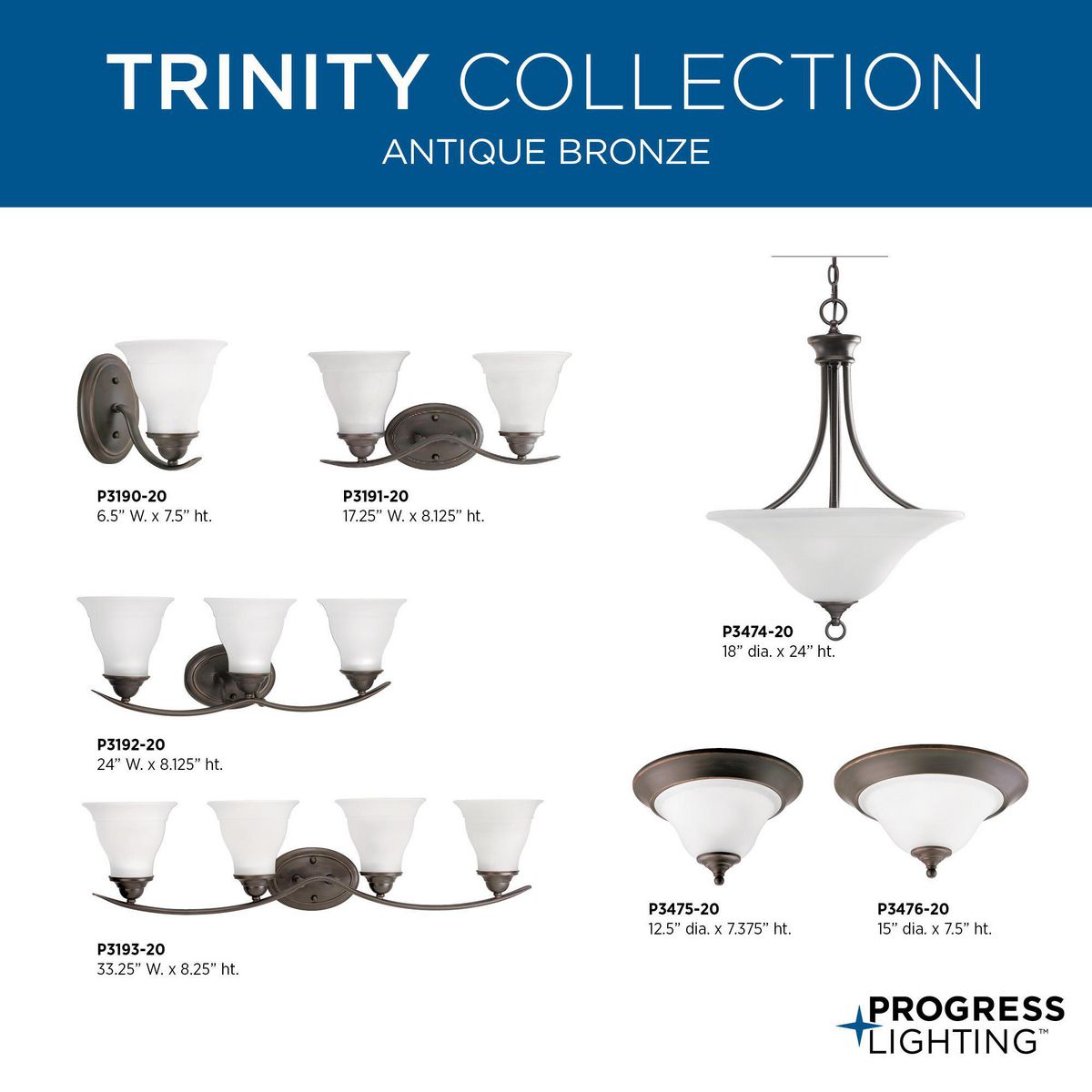 Progress Lighting Trinity 3-Light Antique Bronze Transitional Chandelier