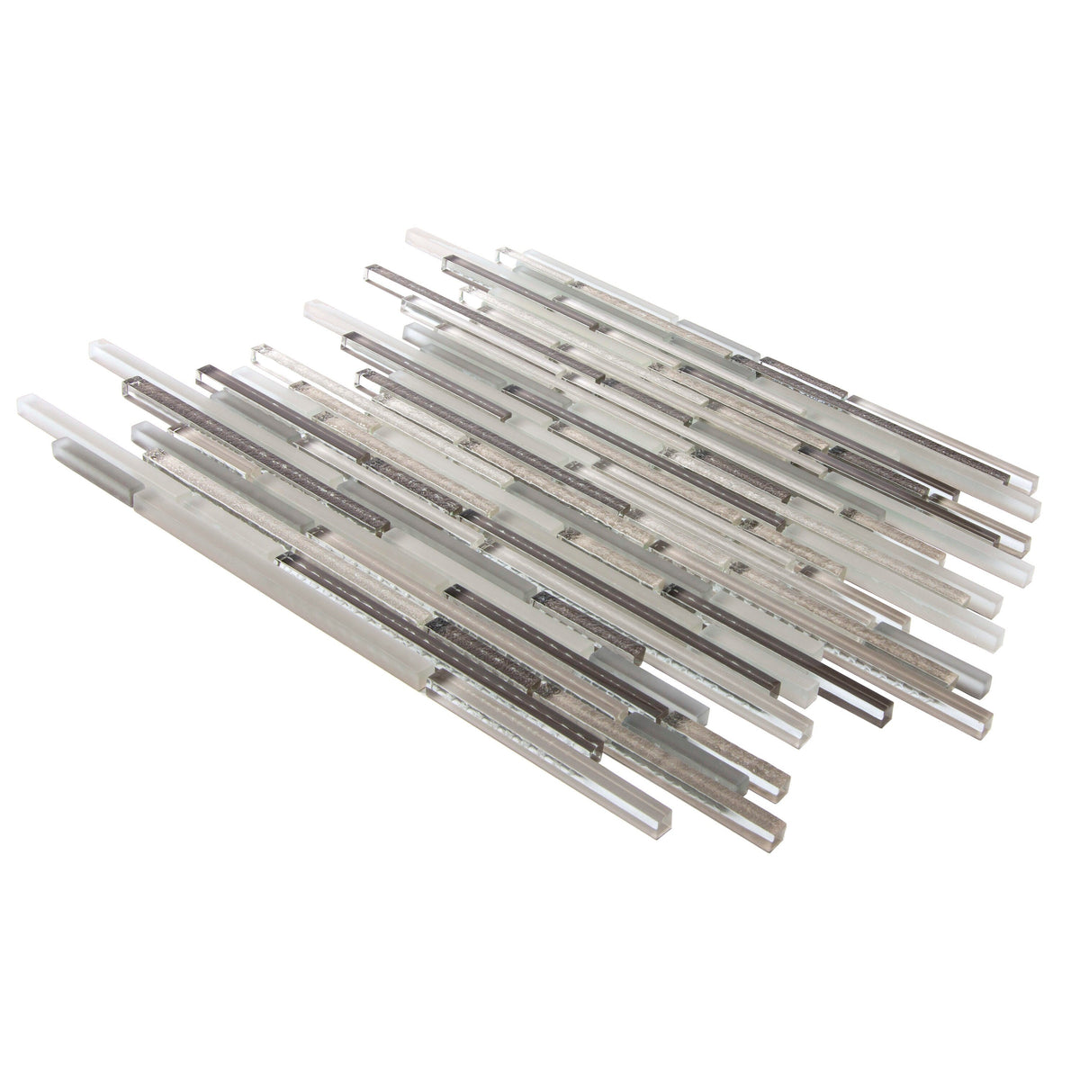 Apollo Tile Waterfall White and Iron Gray 12-in x 12-in Multi-finish Glass Linear Marble Look Wall Tile (4.83-sq. ft/ Carton)