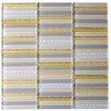 Apollo Tile (Sample) Waterfall Gold and Beige 4-in x 4-in Glossy Glass Linear Patterned Wall Tile