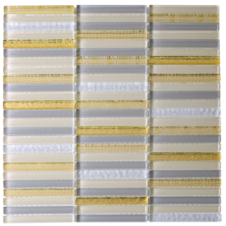 Apollo Tile (Sample) Waterfall Gold and Beige 4-in x 4-in Glossy Glass Linear Patterned Wall Tile