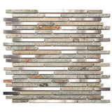 Apollo Tile Waterfall Gray 12-in x 12-in Polished Glass; Metal; Stone Travertine Linear Cement Look Wall Tile (4.83-sq. ft/ Carton)